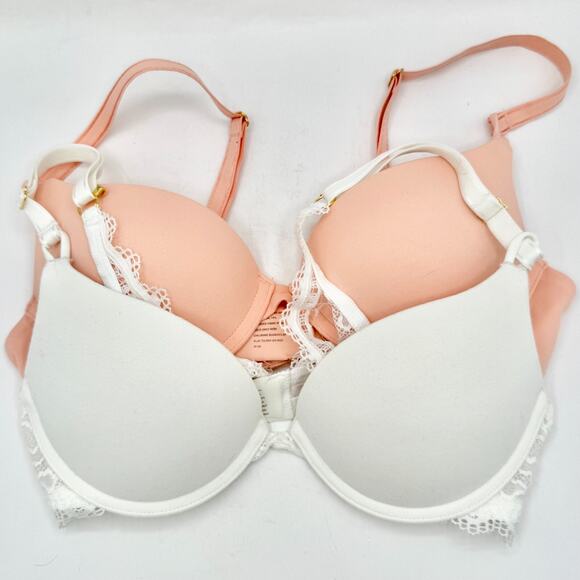 Lot 2 Soma Push-Up Bras 32B Embraceable Padded White Lace & Pink Solid - Picture 1 of 4